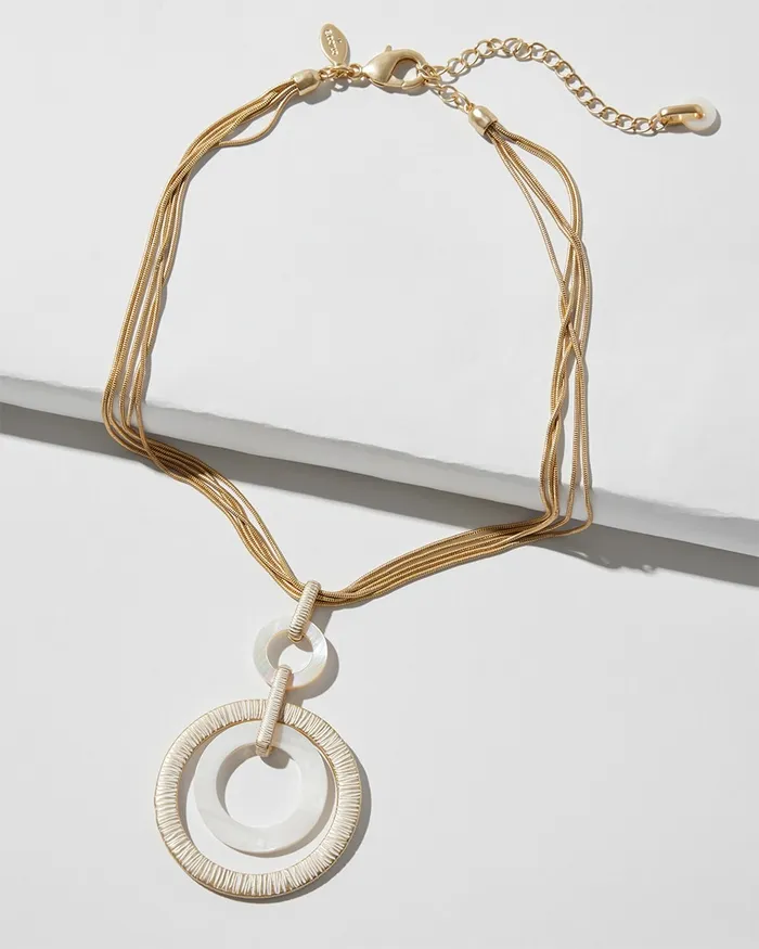 Chico039s Mother Of Pearl Pendant Necklace GoldWhite Women Necklaces