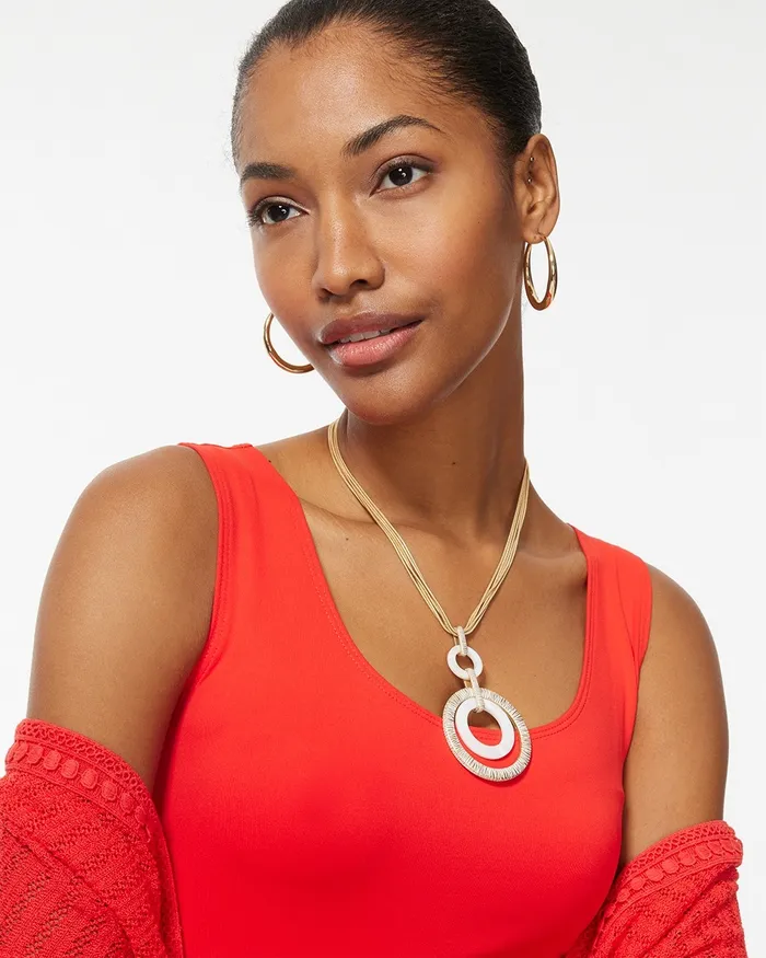 Chico039s Mother Of Pearl Pendant Necklace GoldWhite Women Necklaces