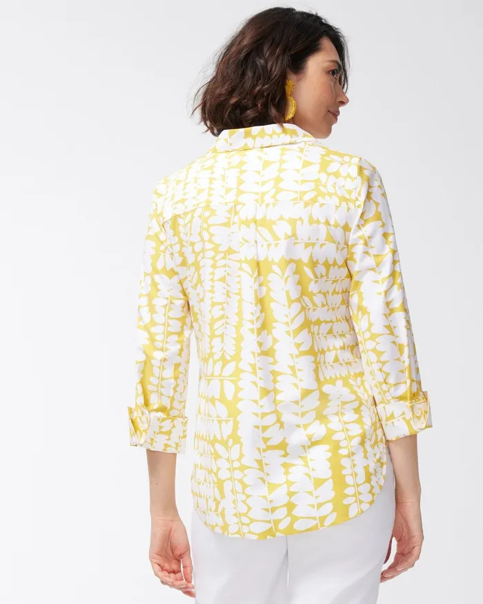 Chico039s No Iron Stretch 34 Sleeve Floral Shirt Pineapple Fizz Women Tops