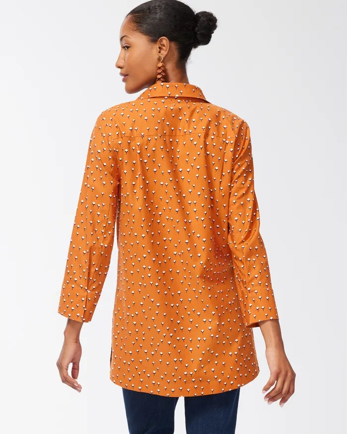 Chico039s No Iron Stretch Floral 34 Sleeve Tunic Burnished Clay Women Tops