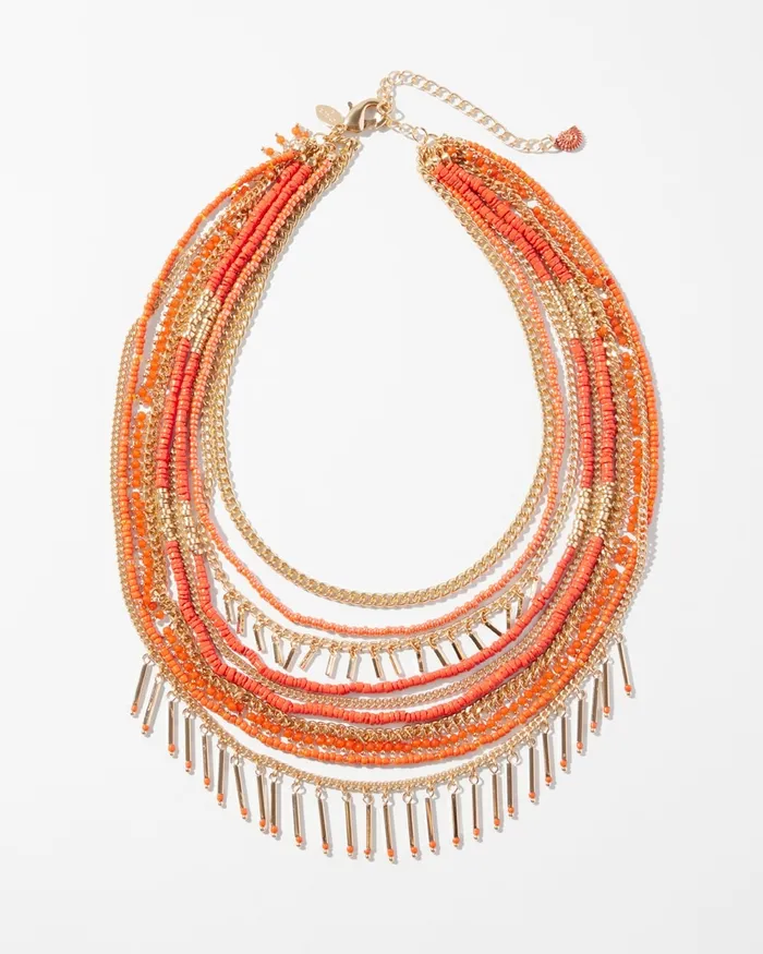 Chico039s Orange Multistrand Necklace Orange Women Necklaces