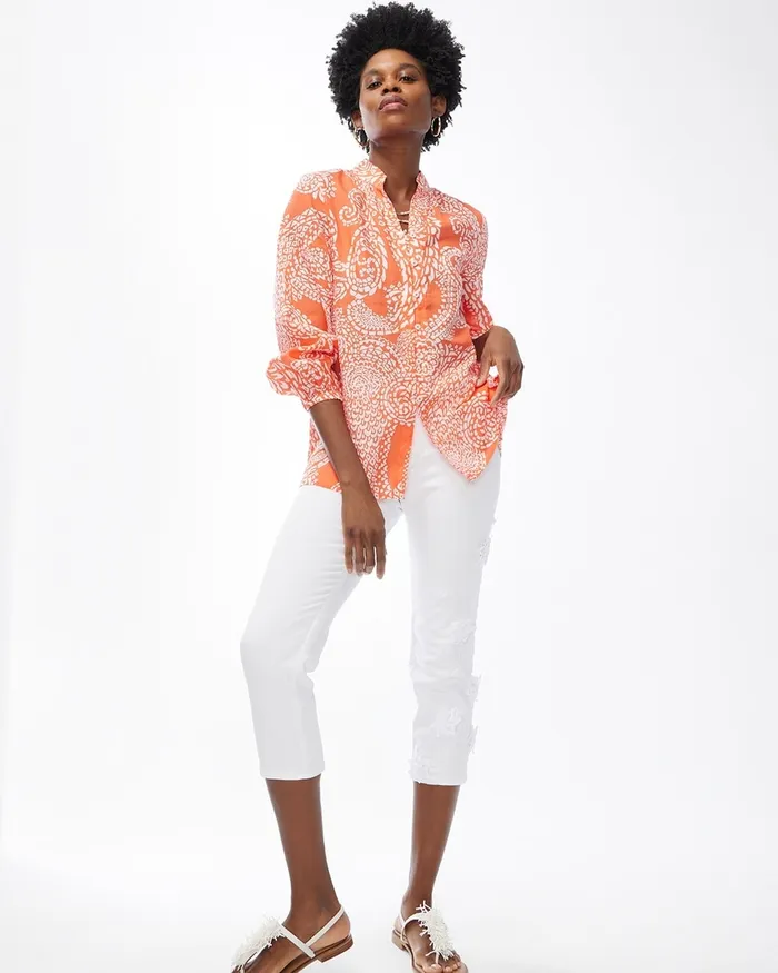 Chico039s Paisley Shirt Orange Blossom Women Tops