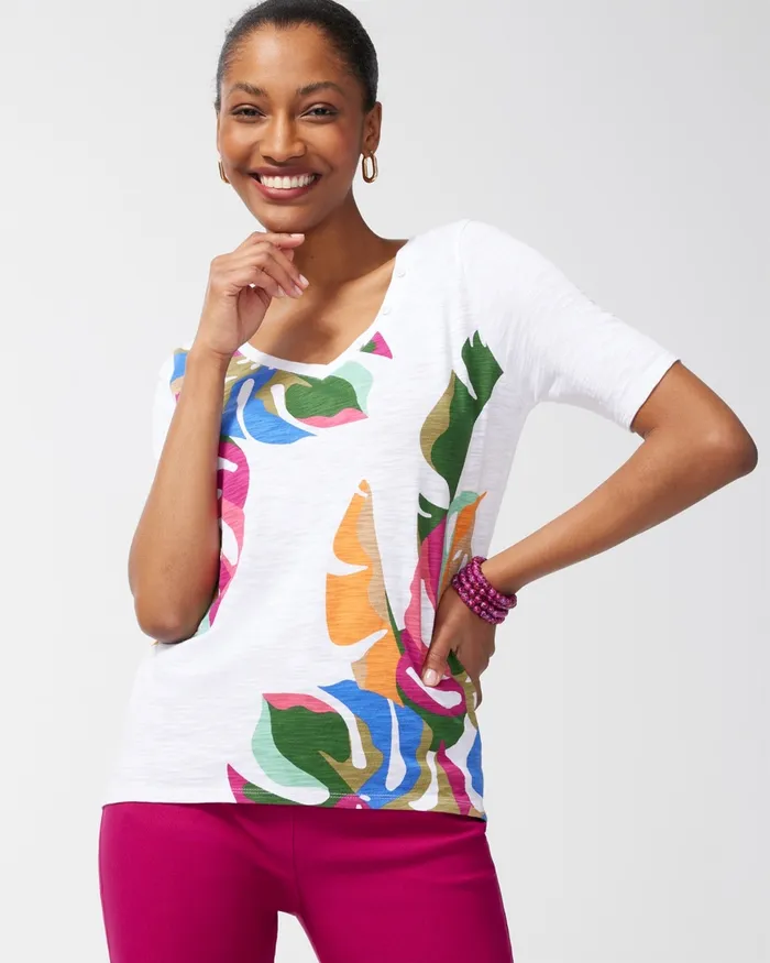 Chico039s Palms Button Detail Cotton Slub Tee Alabaster Women Tees