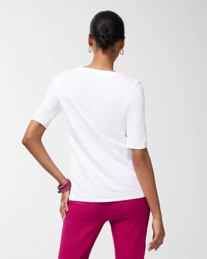 Chico039s Palms Button Detail Cotton Slub Tee Alabaster Women Tees