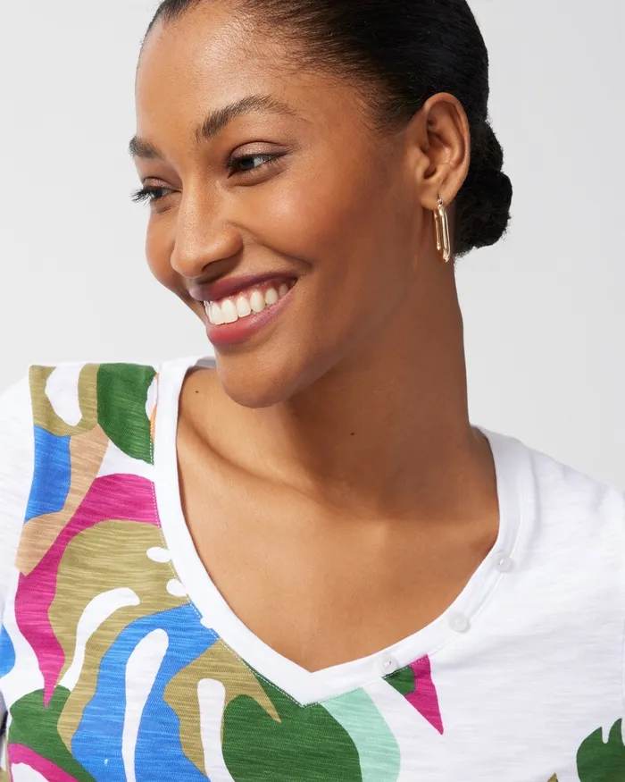 Chico039s Palms Button Detail Cotton Slub Tee Alabaster Women Tees
