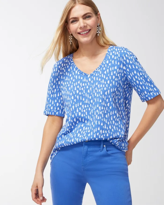 Chico039s Pebble Print Seamed Slub Tee Amparo Blue Women Tops