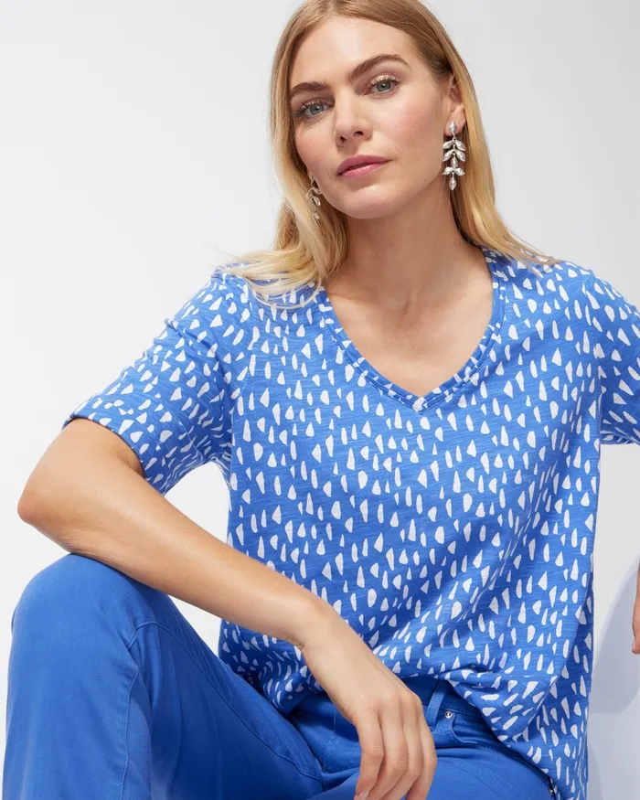 Chico039s Pebble Print Seamed Slub Tee Amparo Blue Women Tops