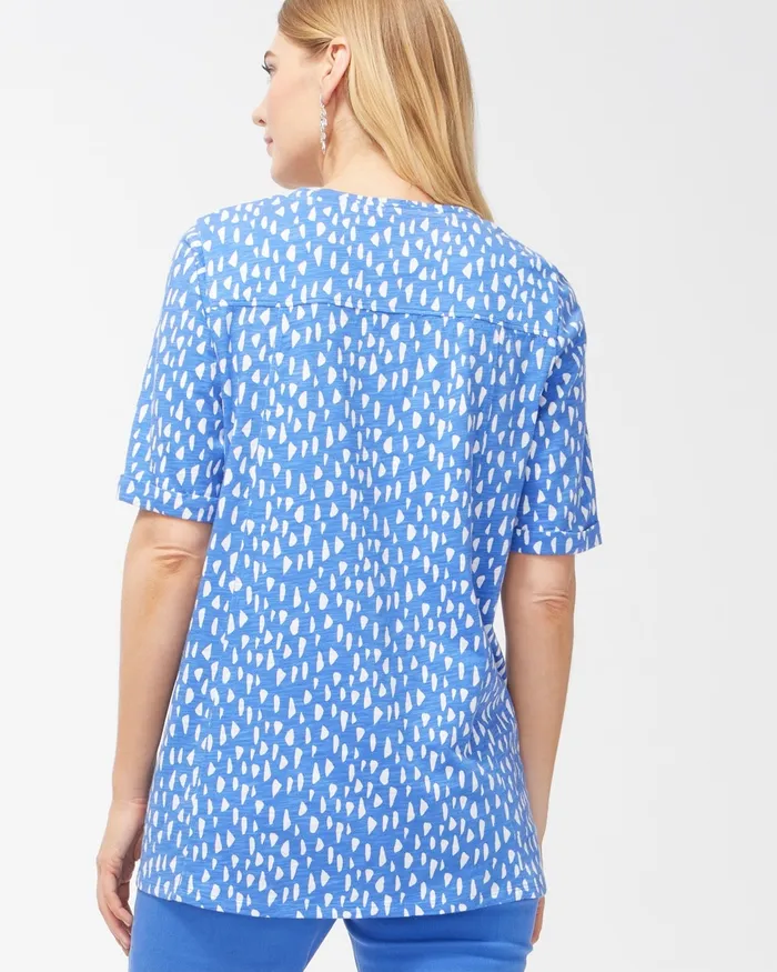 Chico039s Pebble Print Seamed Slub Tee Amparo Blue Women Tops