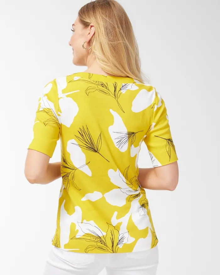 Chico039s Pima Everyday Floral Print Tee Pineapple Fizz Women Tops