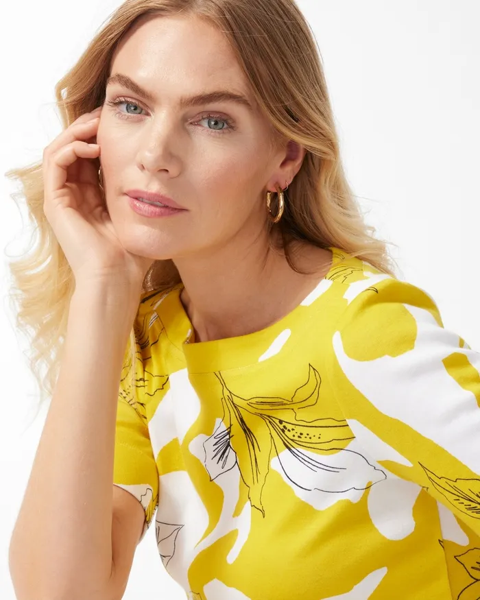Chico039s Pima Everyday Floral Print Tee Pineapple Fizz Women Tops