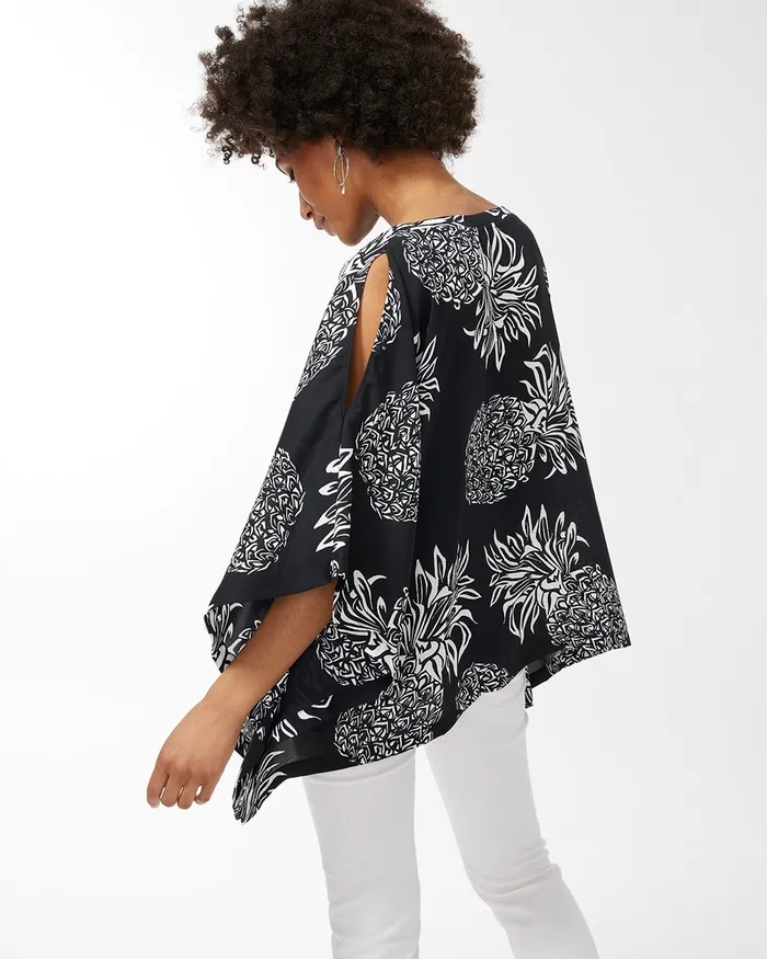 Chico039s Pineapple Print Poncho Black Women Tops