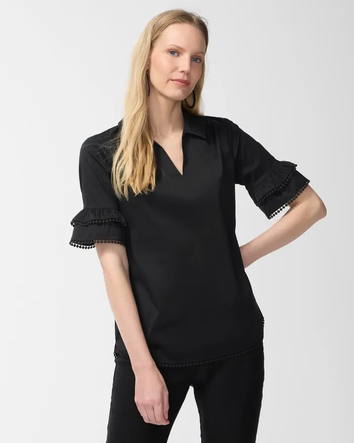 Chico039s Ruffle Blouse Black Women Tops