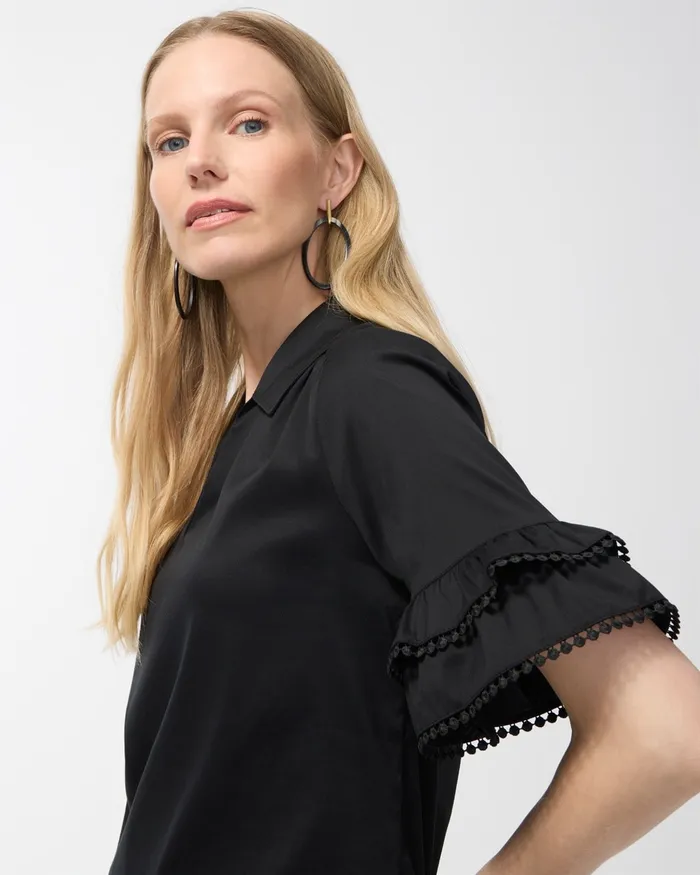 Chico039s Ruffle Blouse Black Women Tops