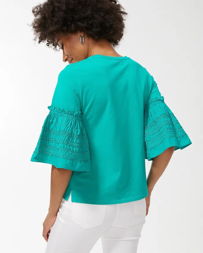 Chico039s Ruffle Trim Sleeve Top Black Women Tees