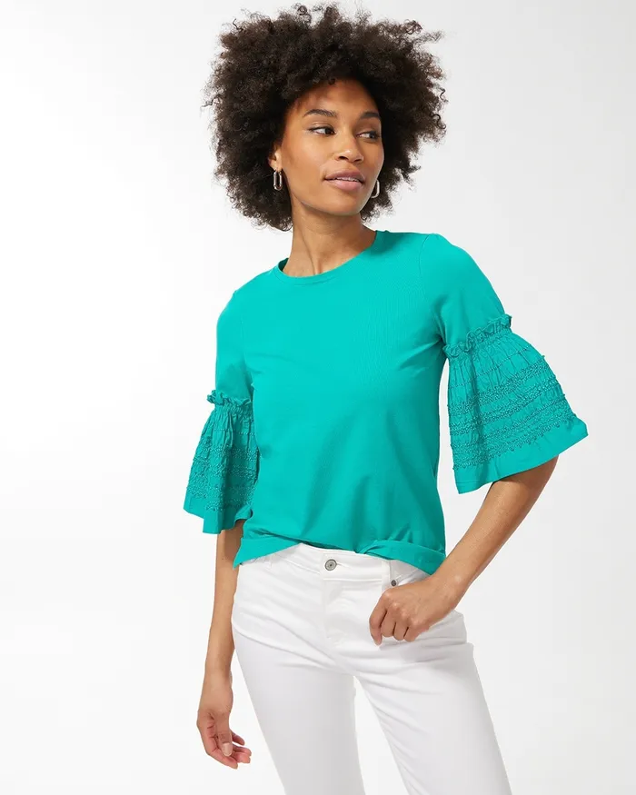Chico039s Ruffle Trim Sleeve Top Black Women Tees