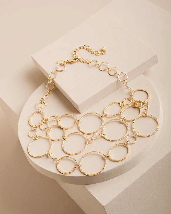 Chico039s Short Goldtone MultiStrand Link Necklace Gold Women Necklaces