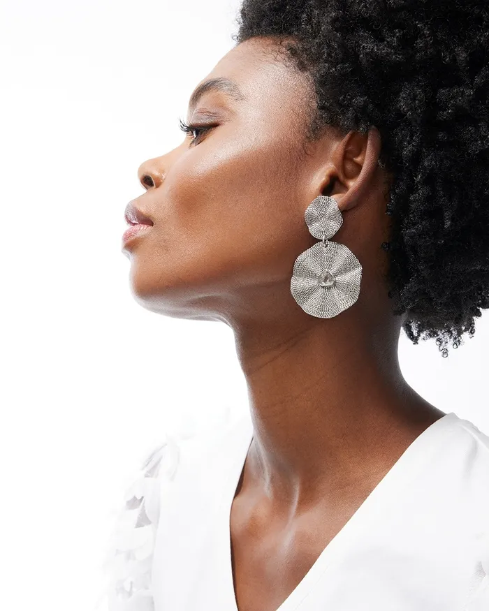 Chico039s SilverTone Textured Drop Earrings Silver Women Earrings