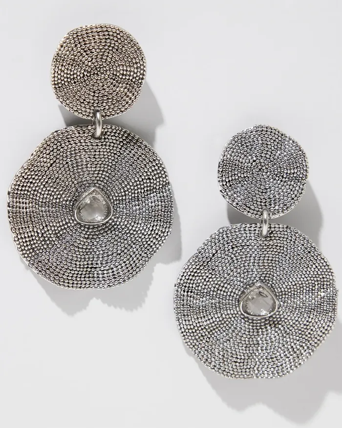 Chico039s SilverTone Textured Drop Earrings Silver Women Earrings