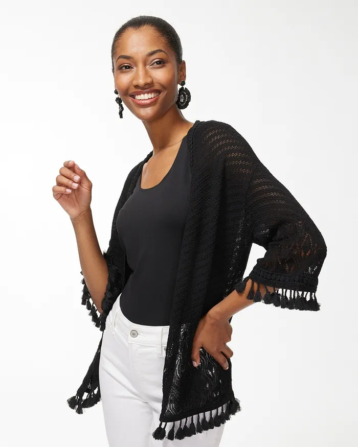Chico039s Summer Romance Tassel Trim Cardigan Tropical Jade Women Sweaters