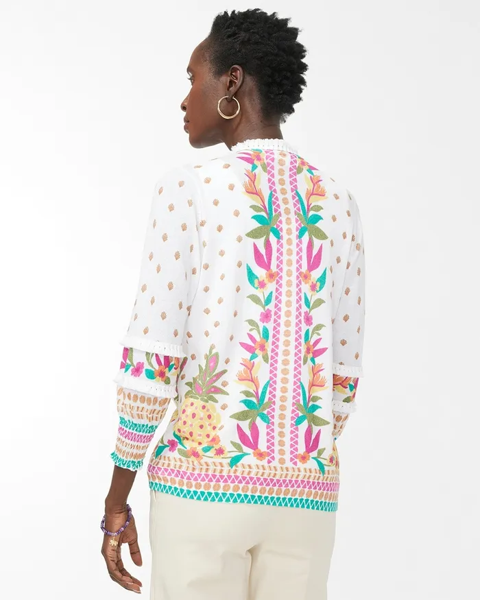 Chico039s Summer Romance Tropical Tassel Hem Cardigan Alabaster Women Sweaters