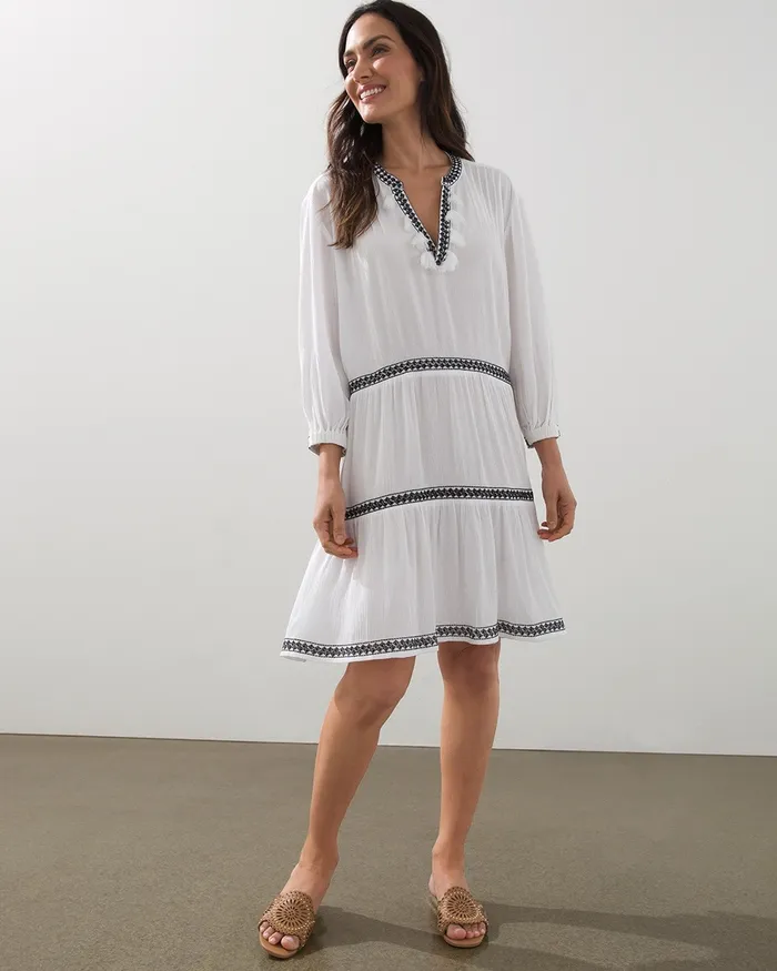 Chico039s Tassel Neck Swim Dress Coverup Alabaster Women Ponchos and Ruanas
