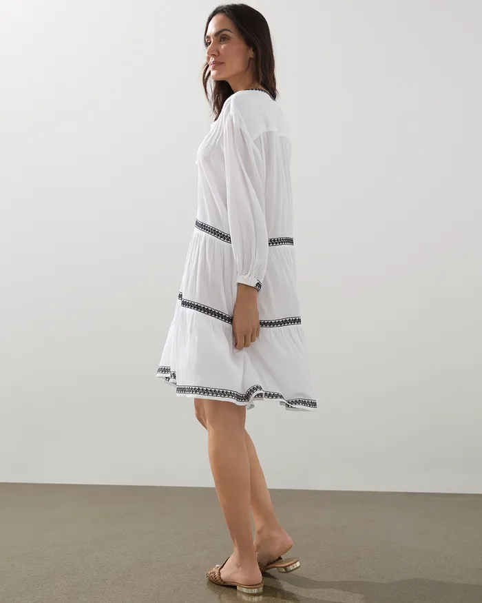 Chico039s Tassel Neck Swim Dress Coverup Alabaster Women Ponchos and Ruanas