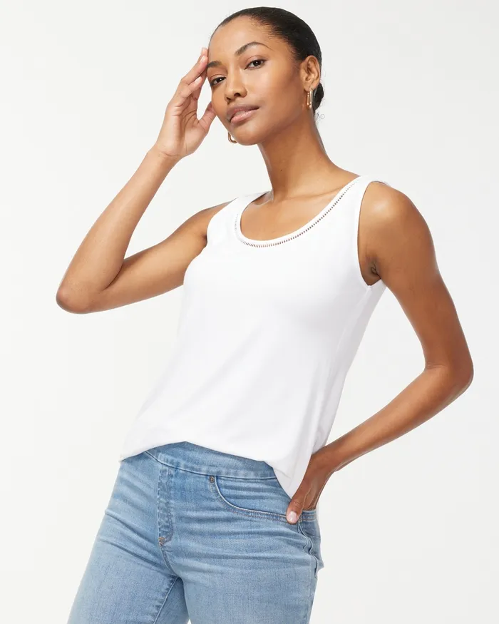 Chico039s Touch Of Cool Eyelet Neck Tank Alabaster Women Tees