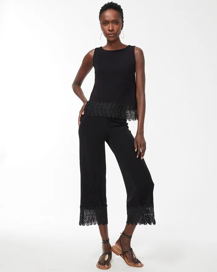 Chico039s Travelers Lace Hem Crops Travelers Black Women Pants