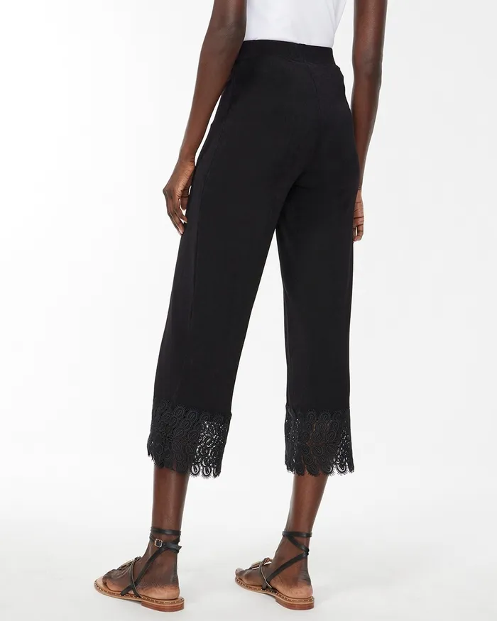 Chico039s Travelers Lace Hem Crops Travelers Black Women Pants
