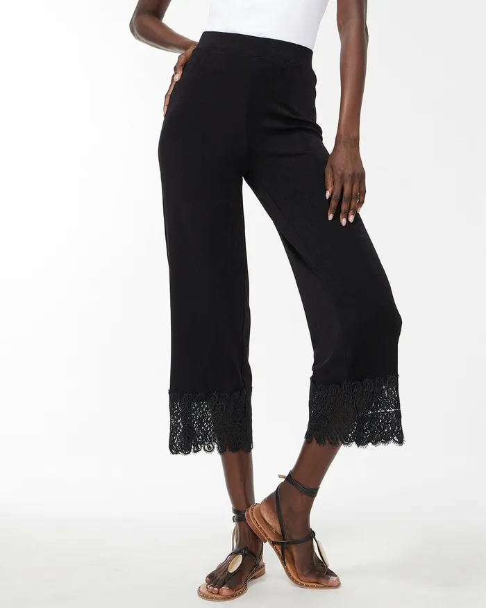 Chico039s Travelers Lace Hem Crops Travelers Black Women Pants