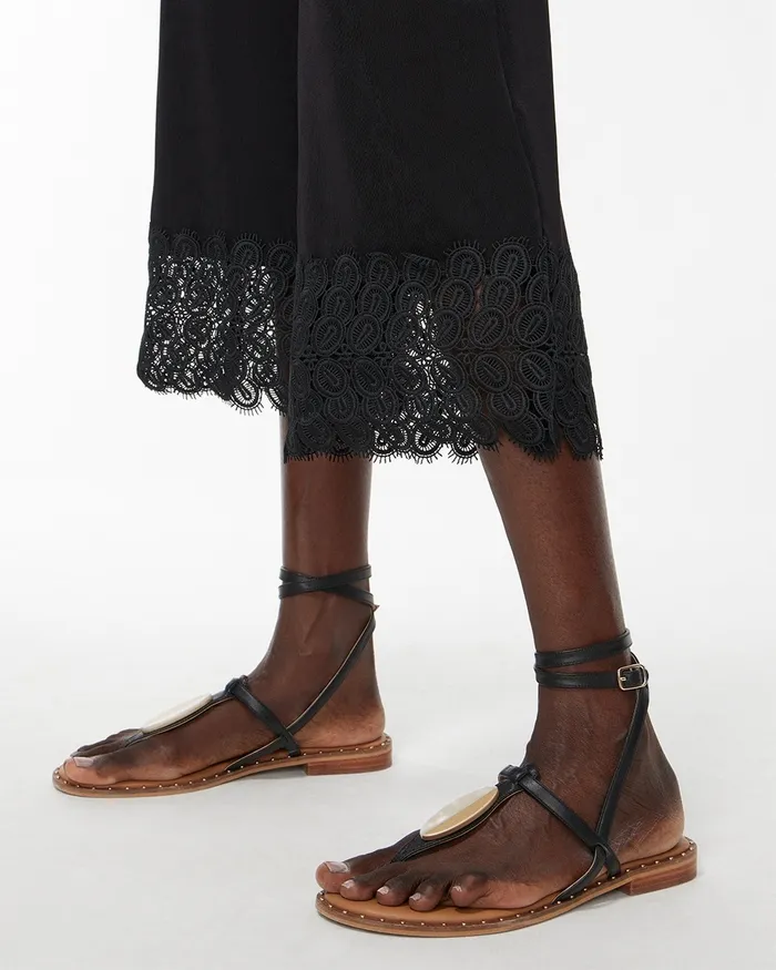 Chico039s Travelers Lace Hem Crops Travelers Black Women Pants