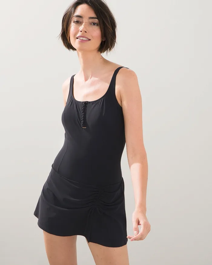 Chico039s Twist OnePiece Swim Dress Black Women Swim