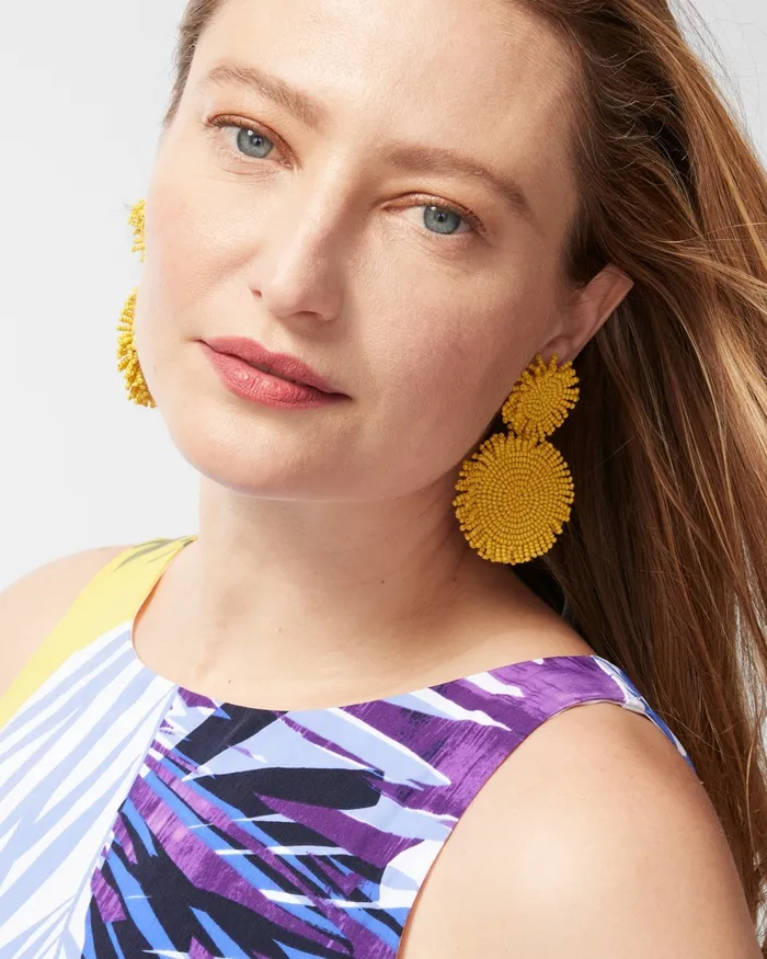 Chico039s Yellow Round Seed Bead Earrings Yellow Women Earrings
