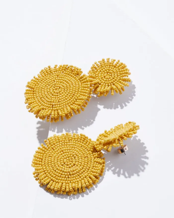 Chico039s Yellow Round Seed Bead Earrings Yellow Women Earrings
