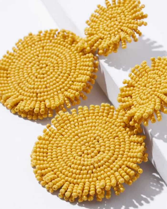 Chico039s Yellow Round Seed Bead Earrings Yellow Women Earrings