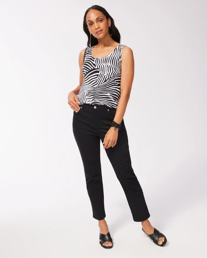 Chico039s Zebra Print Cotton Slub Tank Black Women Tees