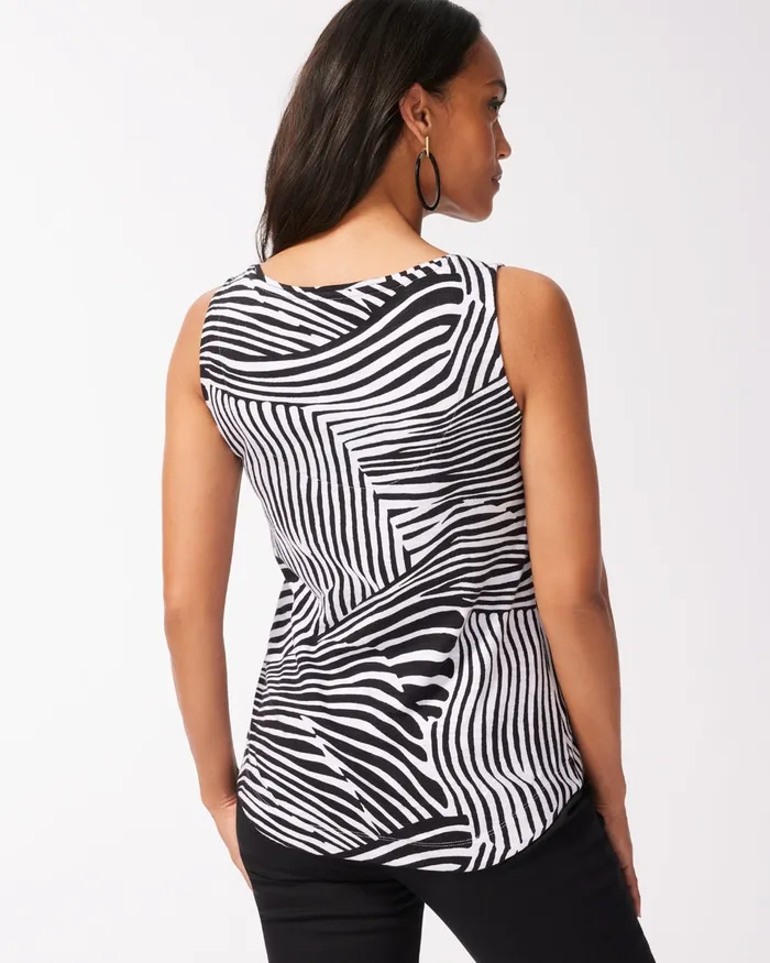 Chico039s Zebra Print Cotton Slub Tank Black Women Tees