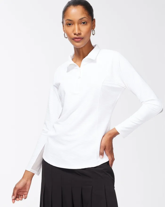 Chico039s Zenergy Mesh Detail Zip Pullover Alabaster Women Activewear