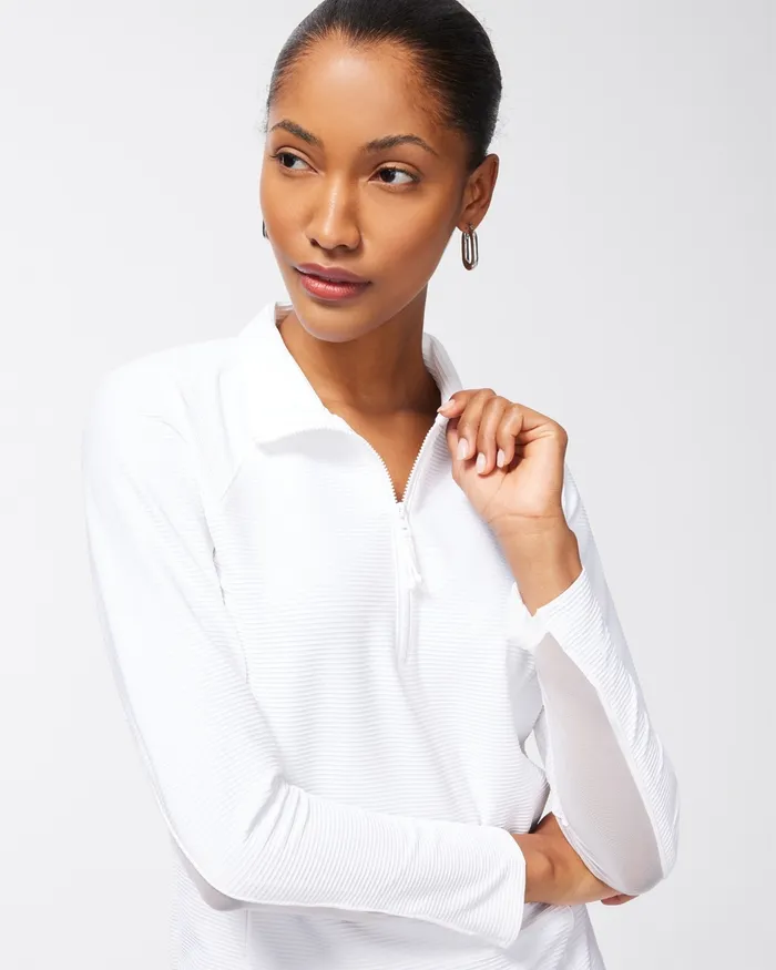 Chico039s Zenergy Mesh Detail Zip Pullover Alabaster Women Activewear