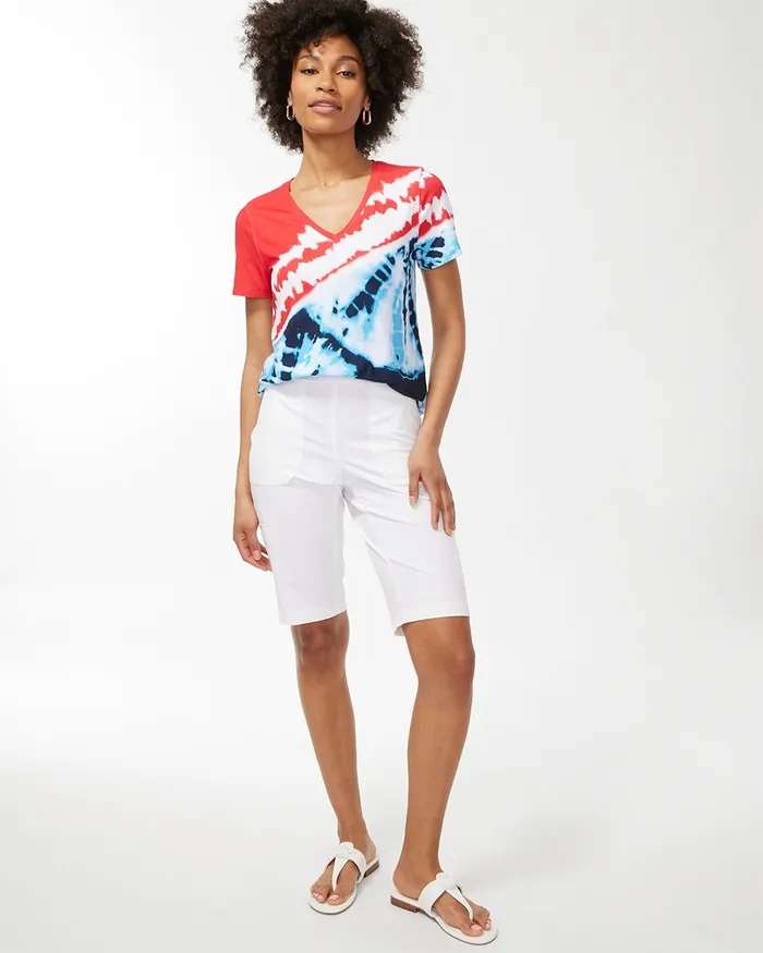 Chico039s Zenergy Red White and Blue Tee Flame Scarlet Women Tops