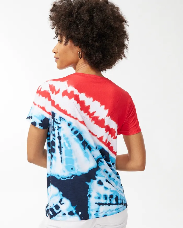 Chico039s Zenergy Red White and Blue Tee Flame Scarlet Women Tops