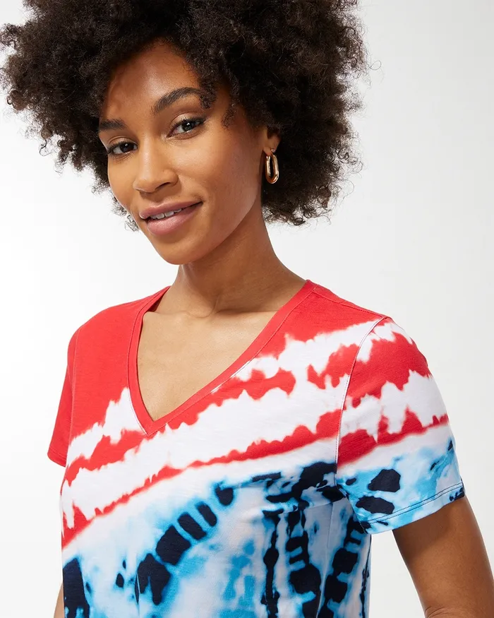 Chico039s Zenergy Red White and Blue Tee Flame Scarlet Women Tops