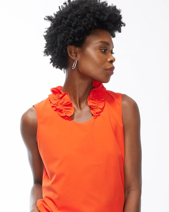 Chico039s Zenergy Ruffle Neck Tank Red Lacquer Women Tops