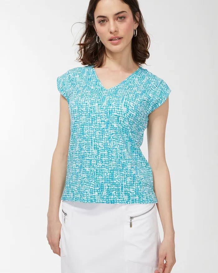 Chico039s Zenergy UPF Dot Print Tee Poolside Blue Women Tops