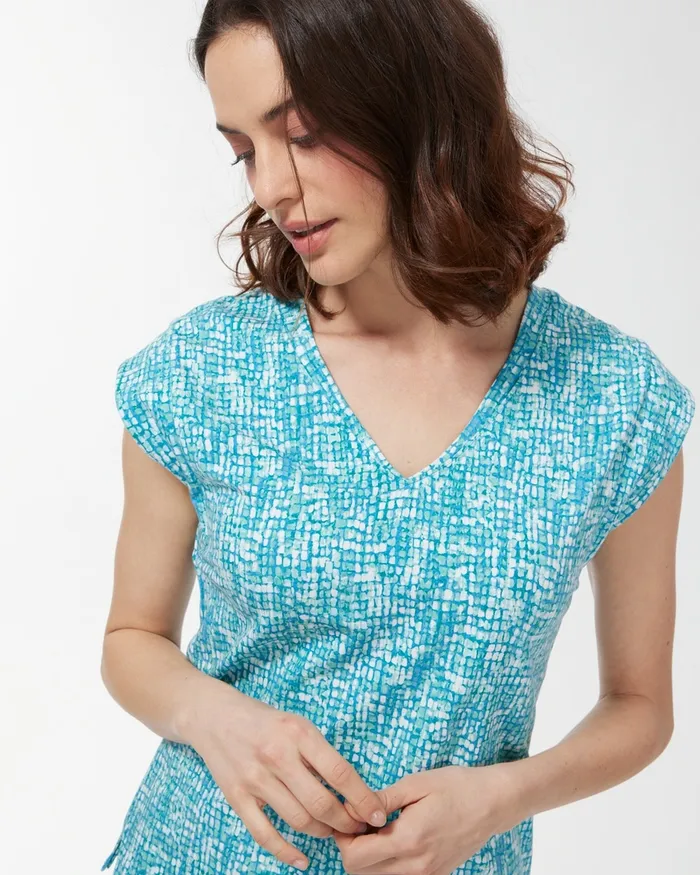 Chico039s Zenergy UPF Dot Print Tee Poolside Blue Women Tops