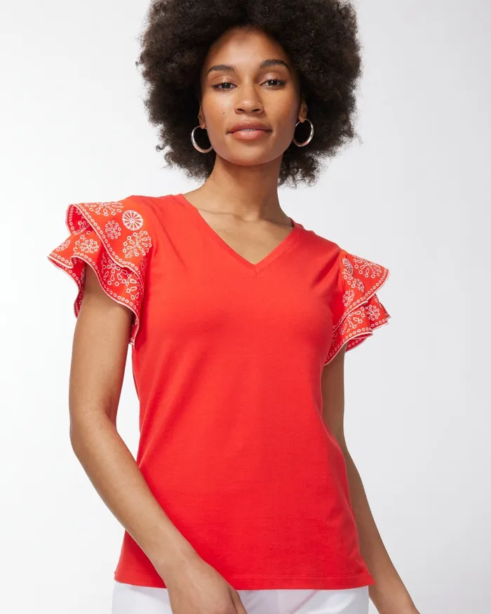 Chico039s Zenergy UPF Flutter Sleeve Tee Flame Scarlet Women Activewear