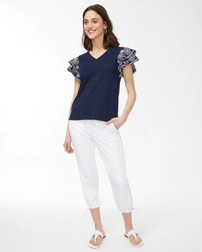 Chico039s Zenergy UPF Flutter Sleeve Tee Flame Scarlet Women Activewear
