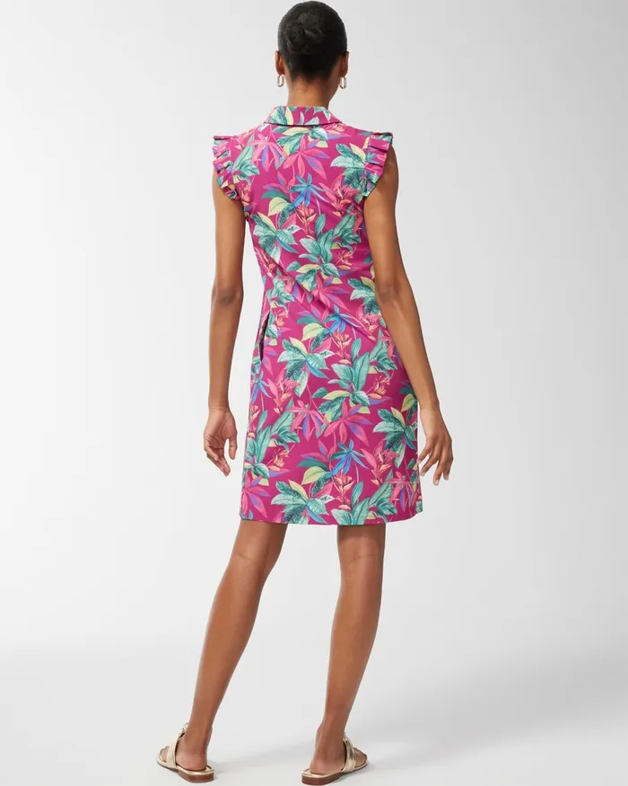Chico039s Zenergy UPF Neema Floral Ruffle Dress Botanic Berry Women Activewear