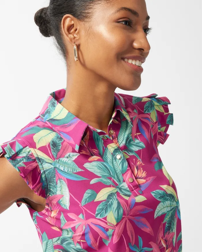 Chico039s Zenergy UPF Neema Floral Ruffle Dress Botanic Berry Women Activewear
