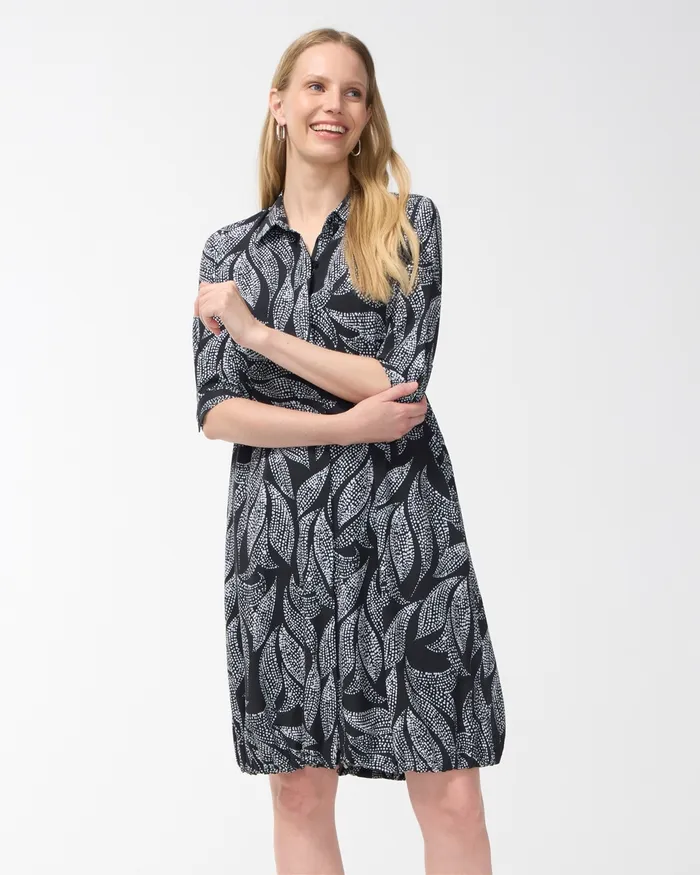 Chico039s Zenergy UPF Neema Foliage Bungee Dress Black Women Dresses and Skirts